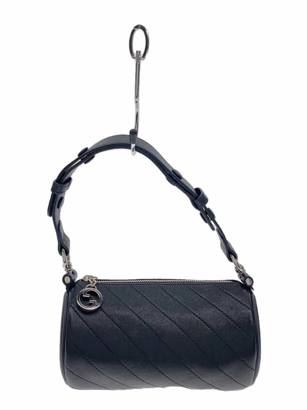 Gucci Leather Blondie Barrel Shoulder Bag Interlocking G Black
